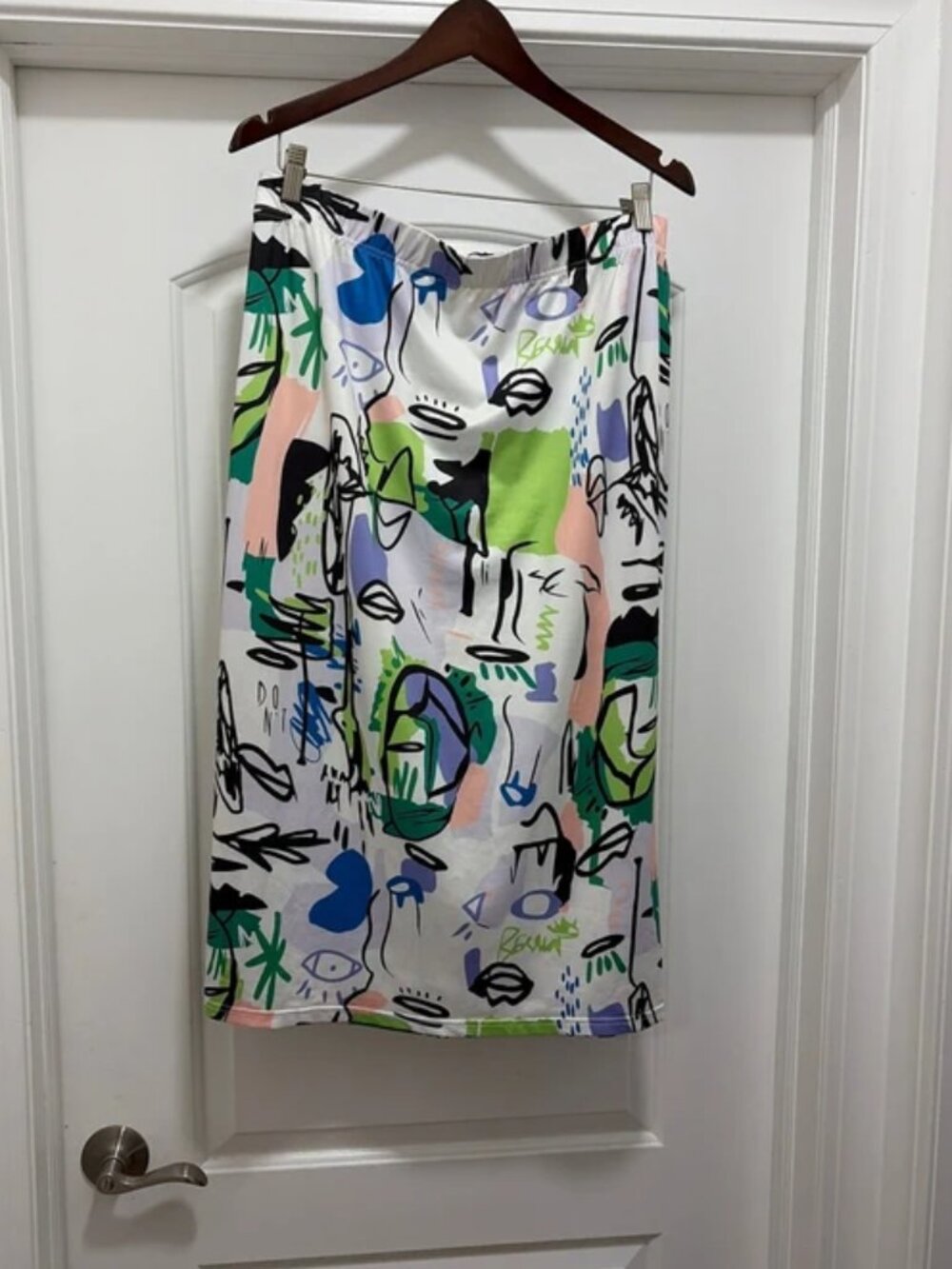 Shein Curve Abstract Art Midi Skirt 2XL